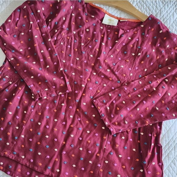 Maeve by anthropologie colorfull embroidery polka dots boho blouse Top - Picture 12 of 14
